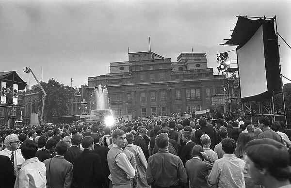 Trafalgar Square London July 1969 A giant TV screen in trafalgar Square has been