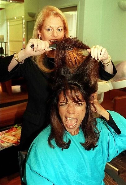 TV Presenter Jenny Powell - January 1999 Getting her hair done be Ellen Conlan who