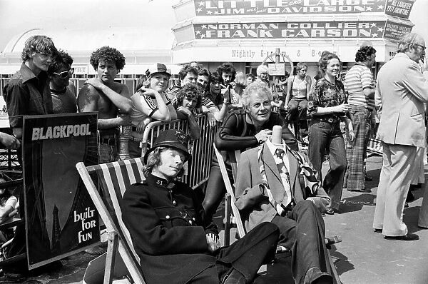 TV stars in Blackpool, Lancashire. August 1977. Danny La Rue