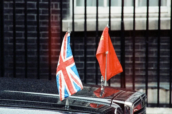 Union Jack and Russian Flag on a car during Soviet Leader Mikhail Gorbachev s