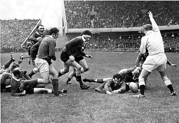 Wales v Ireland - 1971 - Rugby Gareth Edwards scores the first of his two tries against