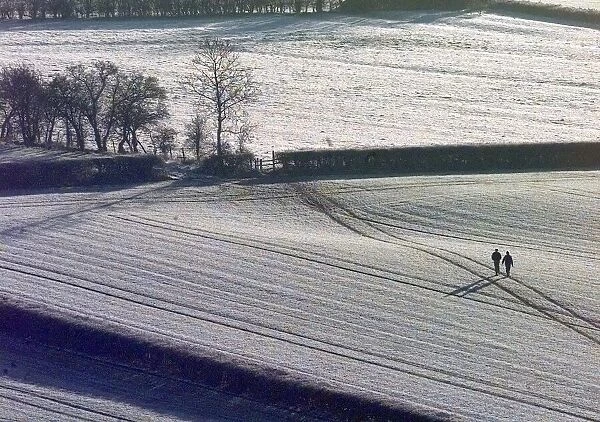 Walkers brave sub zero temperatures for a stroll across the snow