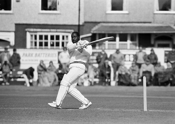 West Indies cricketer Richards in action at Riston County Cricket club where spent
