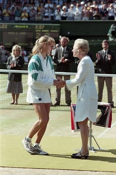 Wimbledon Ladies Final. Winners Trophy presented to Steffi Graf by Duchess of Kent After