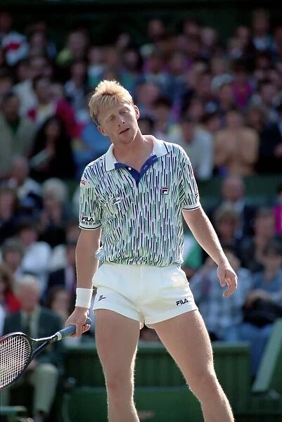 Wimbledon Tennis. Boris Becker Wearing Banned Shirt. June 1989 89-3895-005