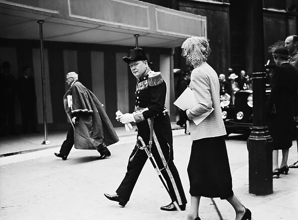 Winston Churchill leaving Guildhall after a reception to King George VI
