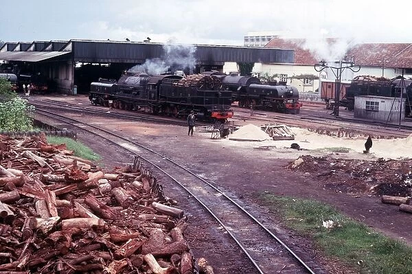 Wood burning steam locomotives at rail centre od caala of port lobito