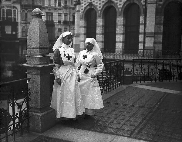 World War One. Lady Leshbridge and Dorrna Mainade Red Cross nurses in Ostend. Circa 1915