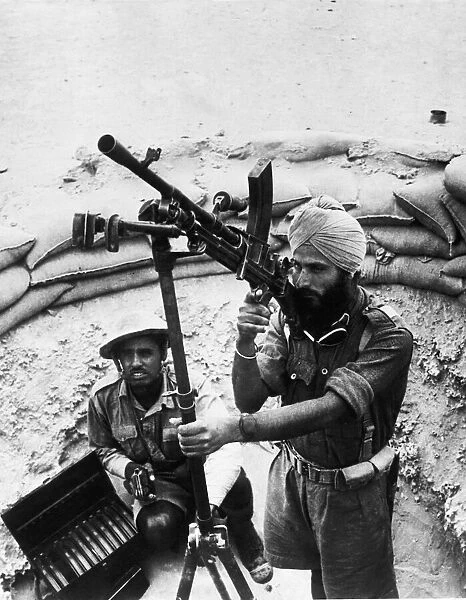 WW2 Indian soldier, in the Western Desert, on anti-aircraft duty with a bren gun