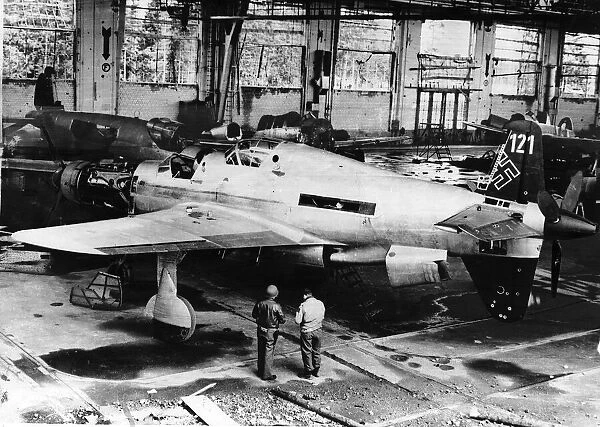 WW2 - May 1945 New twin-engine Dornier 335 fighter stiil under construction in a German