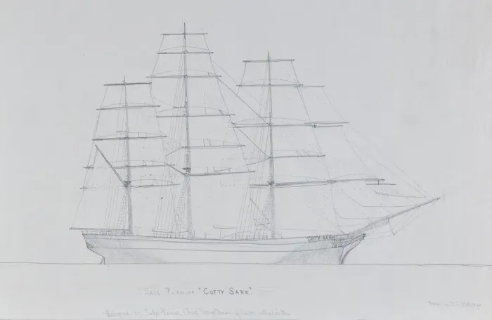 Framed Print : Cutty Sark Tea Clipper Print - Sail and Rigging Profile Plan Framed Print : Cutty Sark Tea Clipper Print - Sail and Rigging Profile Plan