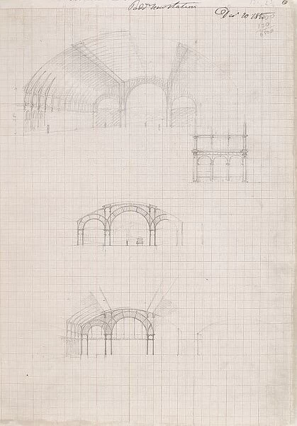 Isambard Kingdom Brunel sketch: interior vault of roof at Paddington Station, 1850