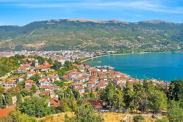 Aerial panorama viev of Ohrid old town, Macedonia