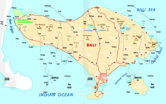 Framed Print : Bali Island Print Map Framed Print : Bali Island Print Map