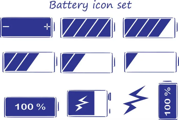 Framed Print : Battery Icon Set Print on White Background