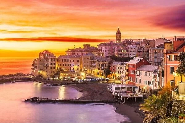 Bogliasco, Genoa, Italy town skyline on the Mediterranean sea at sunset