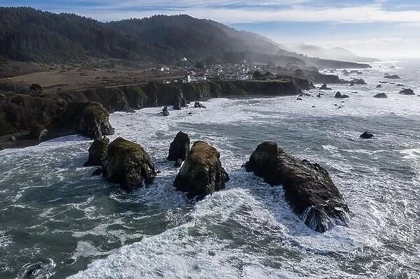 The cold, nutrient-rich waters of the Pacific Ocean beat against the rocky and incredibly scenic coastline of Northern California in Mendocino