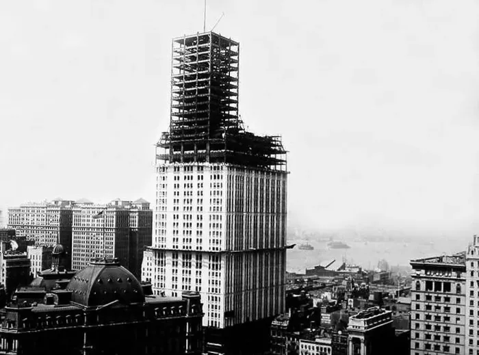 Framed Print : Construction of the Woolworth Building, New York Print, early 1900s Framed Print : Construction of the Woolworth Building, New York Print, early 1900s