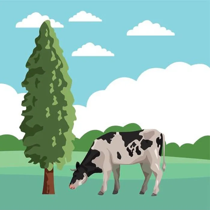 Framed Print : Rural Landscape Cow Print Vector Illustration Framed Print : Rural Landscape Cow Print Vector Illustration