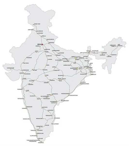 Detailed railway map of the main routes of India Our beautiful Wall Art ...