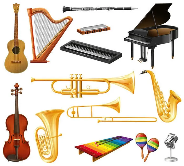 Framed Print : Different types of musical instruments Print Framed Print : Different types of musical instruments Print