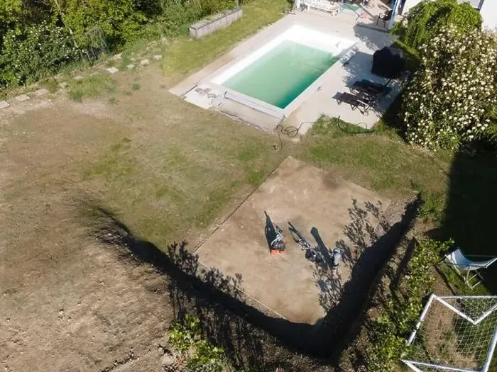 Framed Print : Drone Flight Print over a Greenery Pool Framed Print : Drone Flight Print over a Greenery Pool