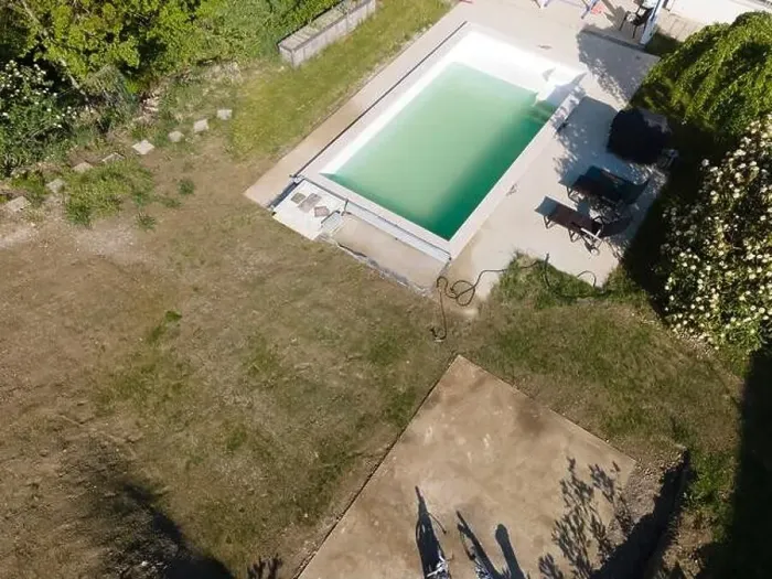 Framed Print : Drone Flight Print over Unmaintained Pool in Lush Greenery