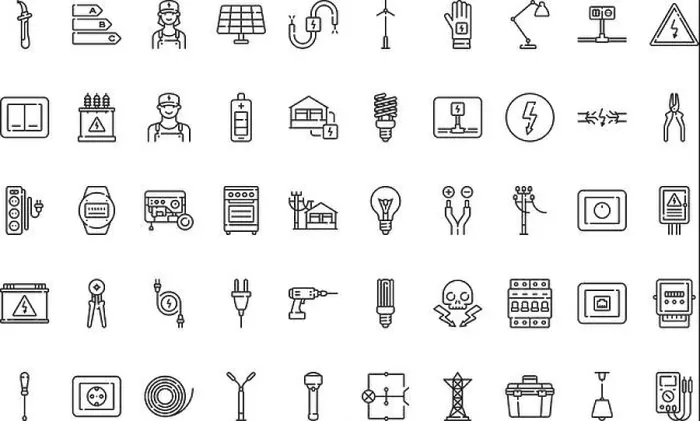 Framed Print : Electrician Tools Print Icon Set