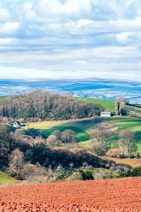 Framed Print : Devon Landscape Print, Fields and Farmlands in Spring Framed Print : Devon Landscape Print, Fields and Farmlands in Spring