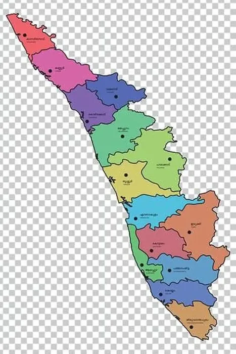 Framed Print : Kerala Districts Print Map Framed Print : Kerala Districts Print Map