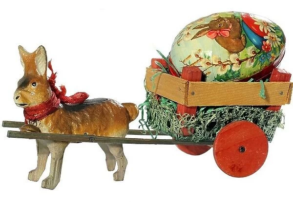 kitsch, Happy Easter, Easter bunny with cart, Germany, circa 1925