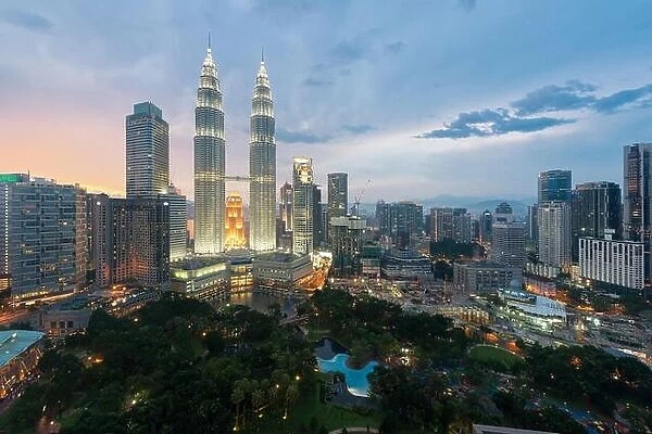 Kuala Lumpur skyline and skyscraper at night in Kuala Lumpur, Malaysia