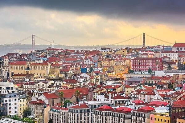 Lisbon, Portugal skyline after sunset