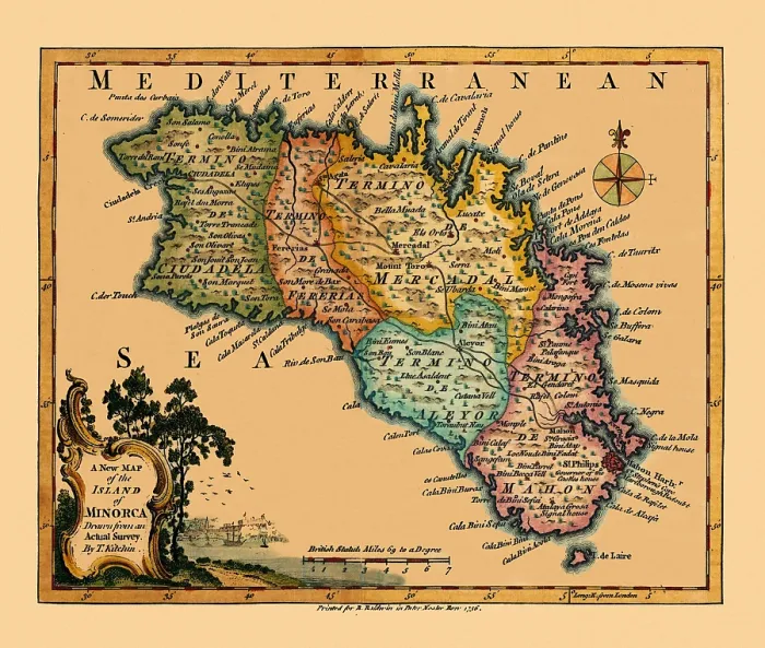 Framed Print : Minorca Island Map Print 1756 Framed Print : Minorca Island Map Print 1756
