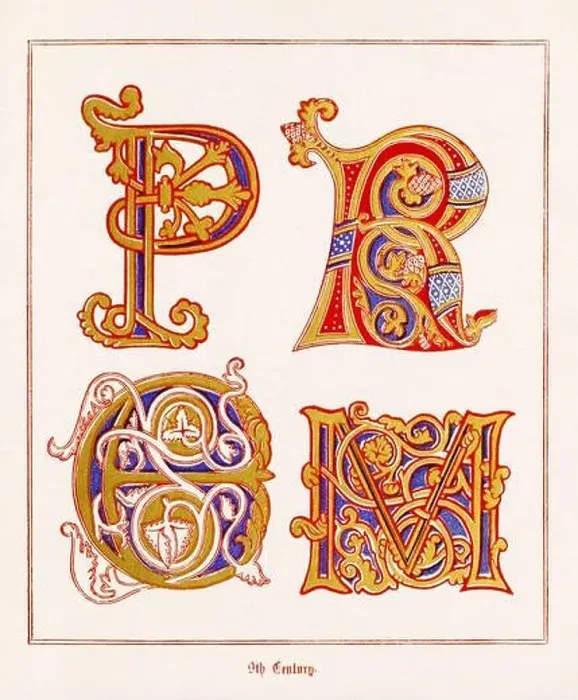 Framed Print : Medieval Alphabet Initials Print