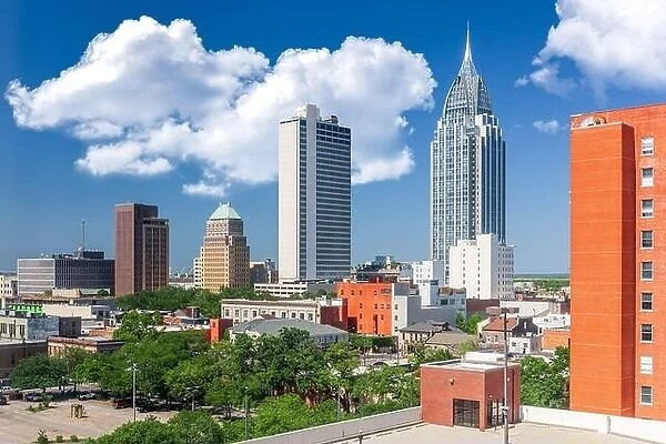Mobile, Alabama, USA downtown skyline from above