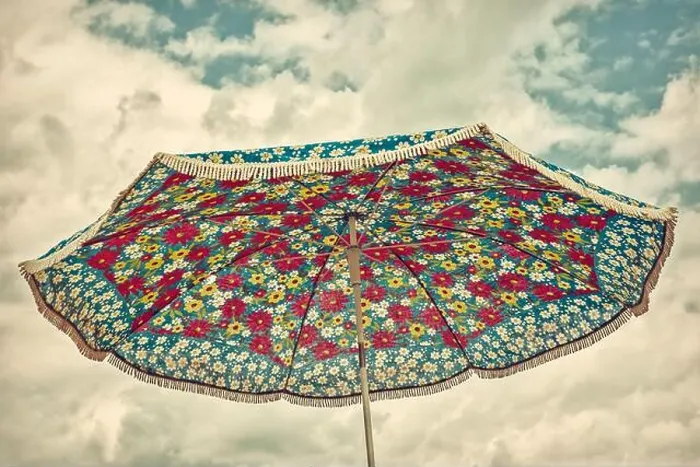 Framed Print : Retro Style Parasol Print with Floral Pattern Framed Print : Retro Style Parasol Print with Floral Pattern