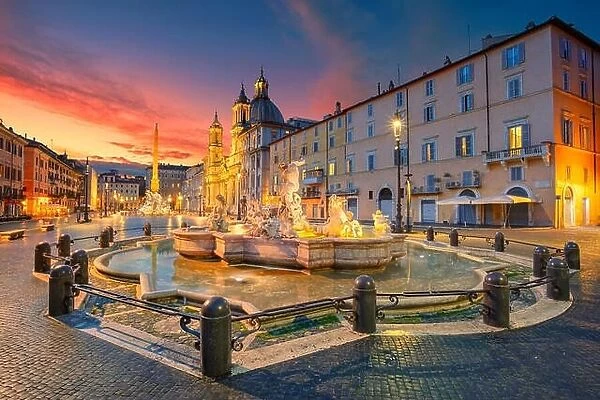 Rome. Cityscape image of Navona Square, Rome with Fountain of Neptune during beautiful sunrise