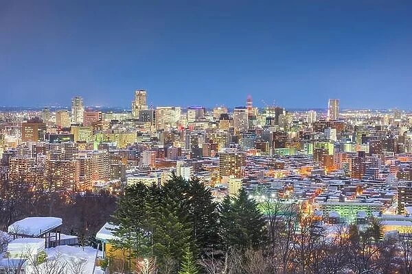Sapporo, Japan winter skyline view at dusk