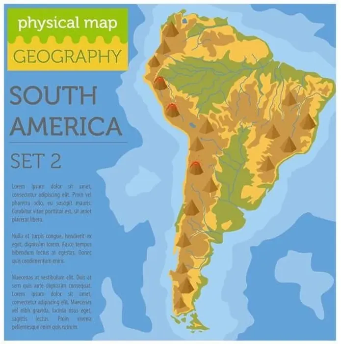 Framed Print : South America Physical Map Print