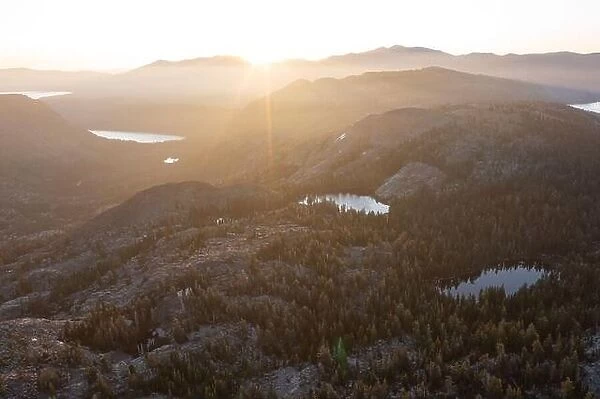 Sunrise illuminates the Desolation Wilderness, a federally protected wilderness area just west of Lake Tahoe, straddling the Sierra Nevada mountains