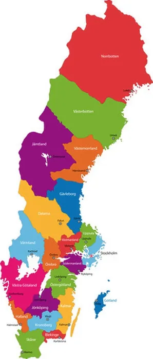 Framed Print : Sweden Map Print - Administrative Division Framed Print : Sweden Map Print - Administrative Division