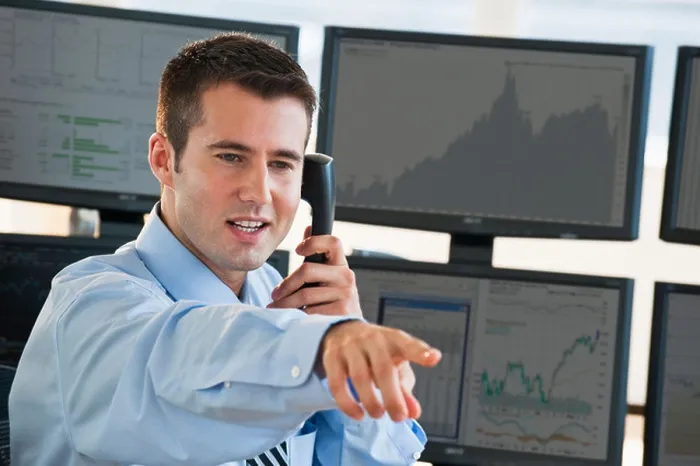 Framed Print : Trader on phone print Framed Print : Trader on phone print