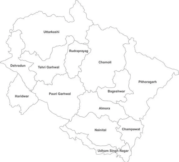 Framed Print : Uttarakhand Districts Print Map with Labels Framed Print : Uttarakhand Districts Print Map with Labels