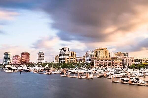 West Palm Beach, Florida, USA downtown skyline at dusk