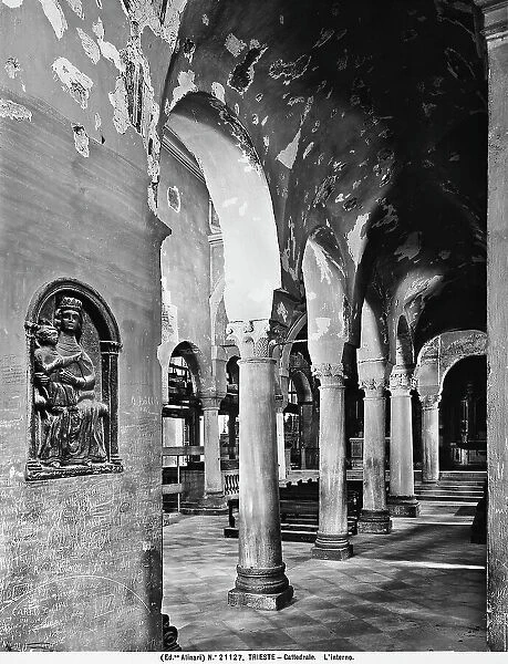 The side aisle, interior detail of the cathedral of Saint Giusto, Trieste