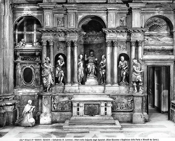 Altar surmounted by niches, with statues and saints of biblical characters. The work is located in the Cybo Chapel inside the Cathedral of S.Lorenzo, Genoa