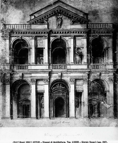 Architectural drawing by Giorgio Vasari located at the Uffizi Gallery in Florence