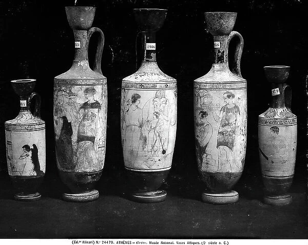 Five Attic vases with white bottoms and female and male representations preserved at the National Archaeological Museum of Athens
