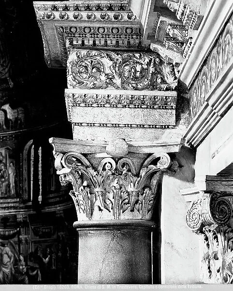 Capital and cornice of the platform, Santa Maria in Trastevere Church, Rome